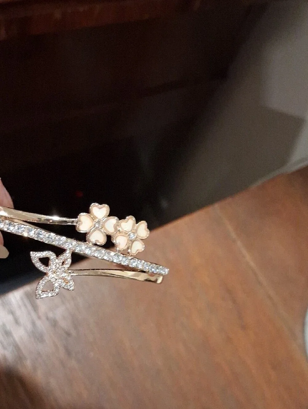 Gold Tone Floral Crystal Bangle Bracelet Anne Klein